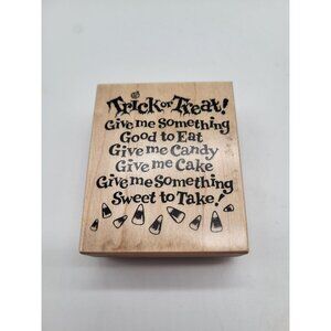 VTG 90s PSX Wood Mounted Rubber Stamp Halloween Trick or Treat Poem Fall Craft